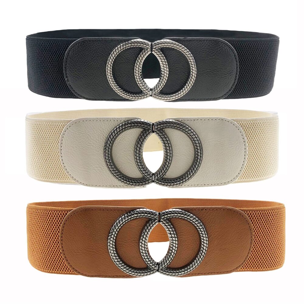4379 3 Pack Womens Vintage Wide Elastic Stretch Waist Belt For Dresses (gun